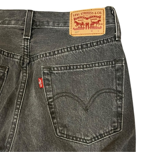 Levi's 501 Button Fly Muted Black Raw Hem Jeans - Picture 5 of 7